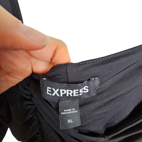 Express Blouse Peplum Blouse Puff Sleeve Blouse Ruched Blouse XL Black NEW - Picture 8 of 11